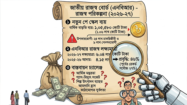 নতুন পে স্কেলের টাকা জোগাতে এনবিআরের ওপর ৬.০৪ লাখ কোটি রাজস্বের চাপ