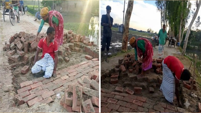 গঙ্গাচড়ায় এইচবিবি সড়ক নির্মাণে অনিয়মের অভিযোগ, কাজ শেষের আগেই দেবে গেল রাস্তা